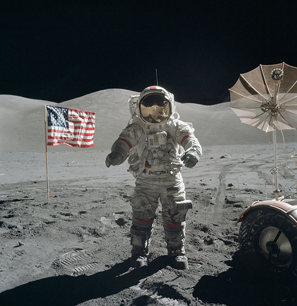 A photo of an astronaut on the moon.